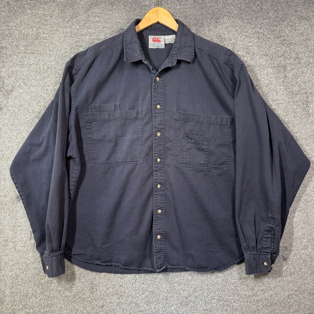 Canterbury of New Zealand Shirt Mens XXL Tall Navy Blue Cotton Button Down Work